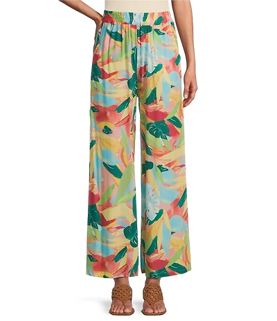 M Made in Italy Tropical Palm Print Wide Leg Pants