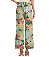 M Made in Italy Tropical Palm Print Wide Leg Pants
