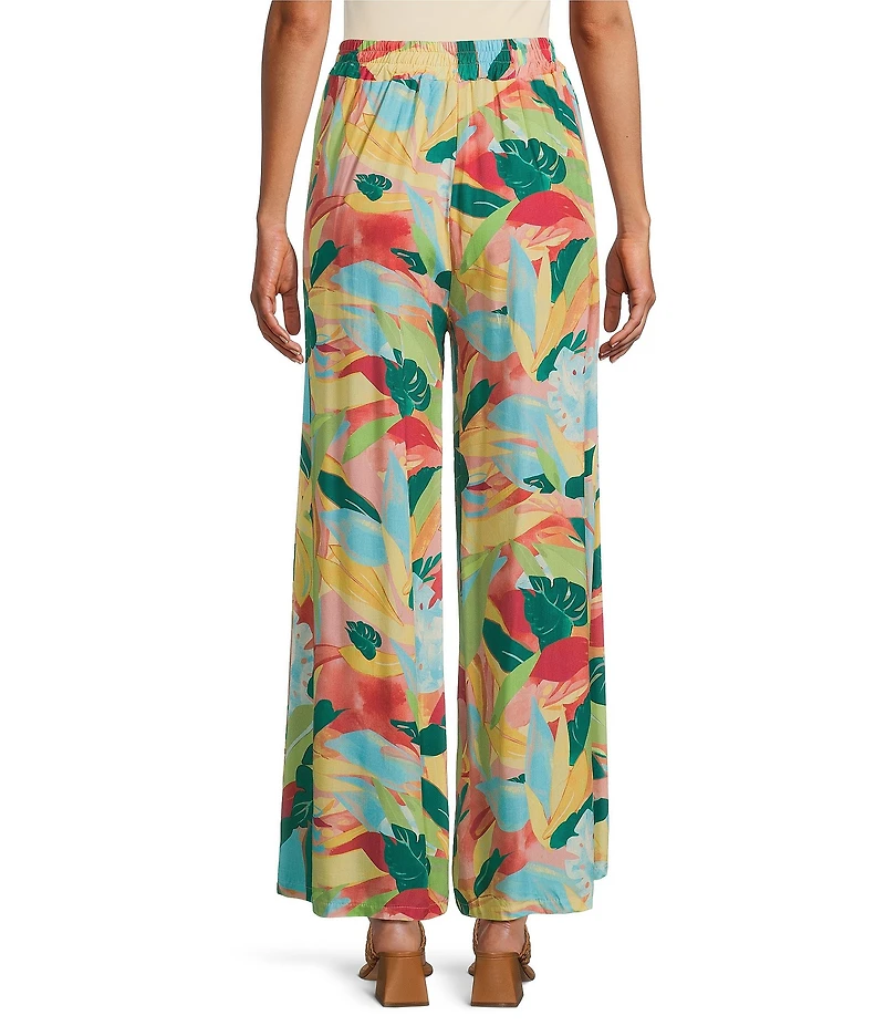 M Made in Italy Tropical Palm Print Wide Leg Pants