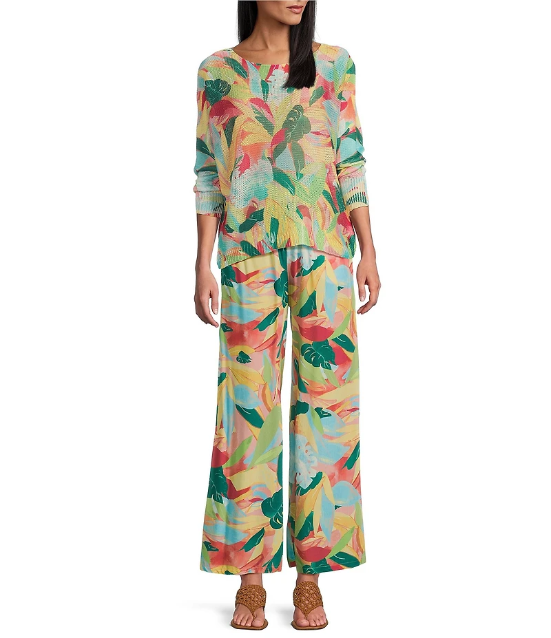 M Made in Italy Tropical Palm Print Wide Leg Pants