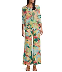 M Made in Italy Tropical Palm Print Wide Leg Pants