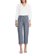 M Made in Italy Pin Stripe Tie Waist Crop Pants