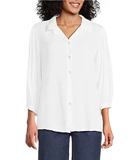 M Made in Italy Point Collar 3/4 Puff Sleeve Button Front Blouse
