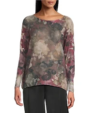 M Made in Italy Printed Boat Neck Long Sleeve Knit Top
