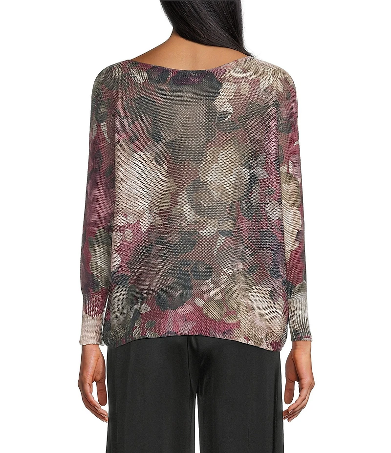 M Made in Italy Printed Boat Neck Long Sleeve Knit Top