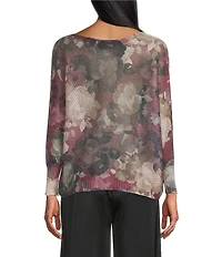M Made in Italy Printed Boat Neck Long Sleeve Knit Top