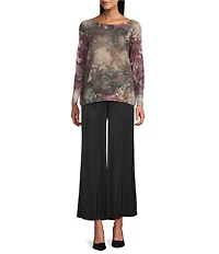 M Made in Italy Printed Boat Neck Long Sleeve Knit Top