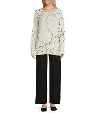 M Made in Italy Printed Knit Scoop Neck Drop Shoulder Long Sleeve Tunic