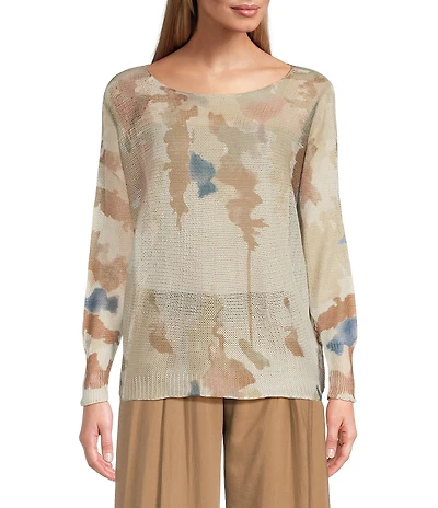 M Made in Italy Printed Scoop Neck Long Sleeve Knit Top
