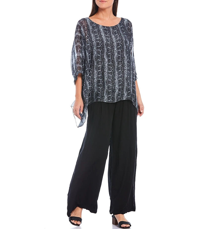 M Made in Italy Pull-On Pleated Ankle Coordinating Wide Leg Pants