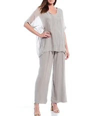 M Made in Italy Pull-On Pleated Ankle Coordinating Wide Leg Pants