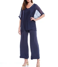 M Made in Italy Pull-On Pleated Ankle Coordinating Wide Leg Pants