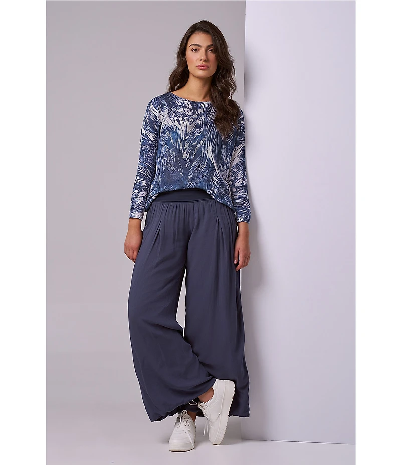 M Made in Italy Pull-On Pleated Ankle Coordinating Wide Leg Pants