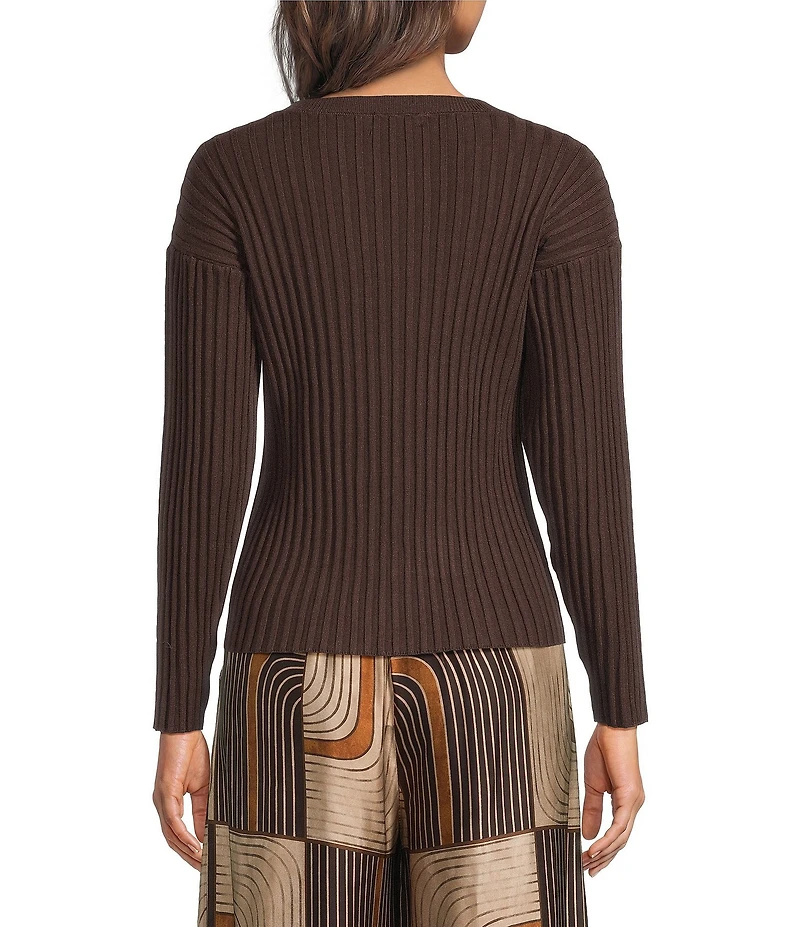 M Made In Italy Ribbed Knit Crew Neck Long Sleeve Sweater