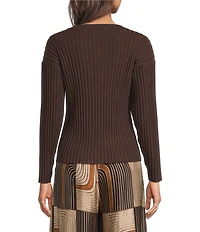 M Made In Italy Ribbed Knit Crew Neck Long Sleeve Sweater