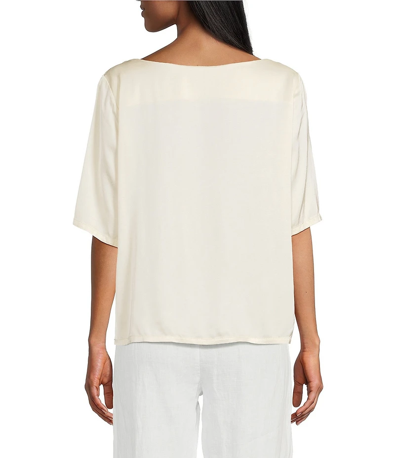 M Made in Italy Satin Boat Neck Short Sleeve Top