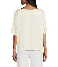 M Made in Italy Satin Boat Neck Short Sleeve Top