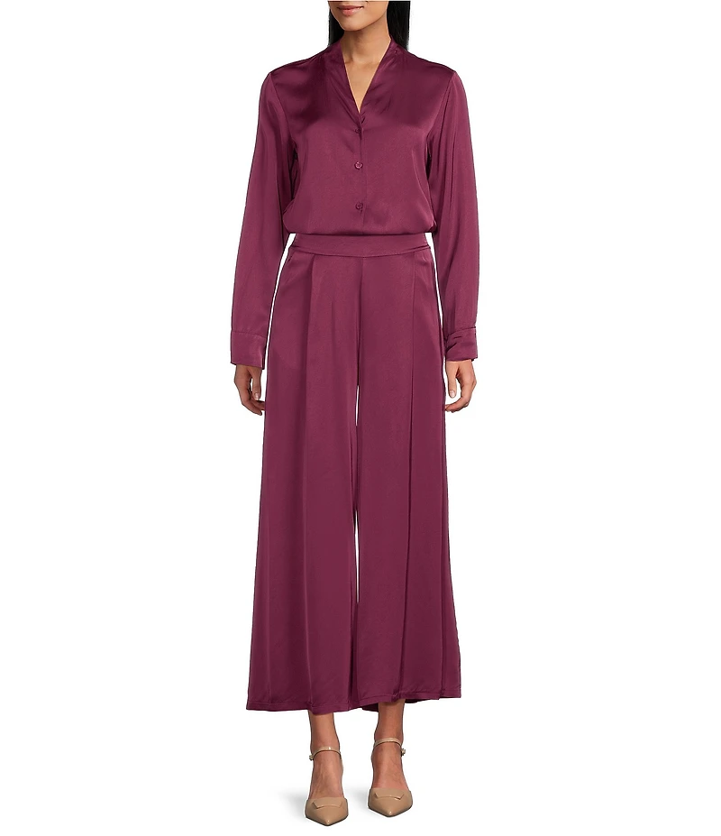 M Made in Italy Satin Coordinating Pull-On Wide Leg Pants