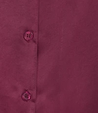 M Made in Italy Satin Coordinating V-Neck Long Sleeve Button Front Blouse