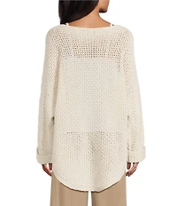 M Made In Italy Scoop Neck Long Sleeve Hi-Low Hem Cable Knit Sweater