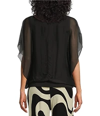 M Made in Italy Silky Crew Neck Short Sleeve Banded Hem Poncho Top