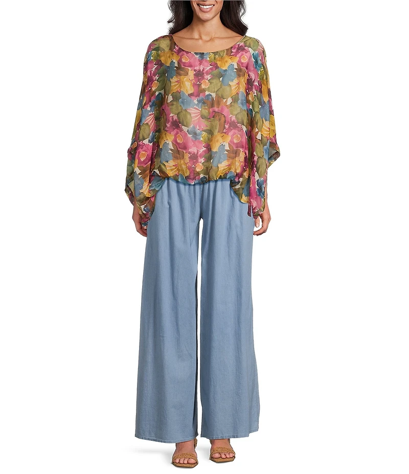 M Made in Italy Silky Scoop Neckline Elbow Sleeve Poncho Top