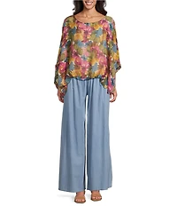 M Made in Italy Silky Scoop Neckline Elbow Sleeve Poncho Top