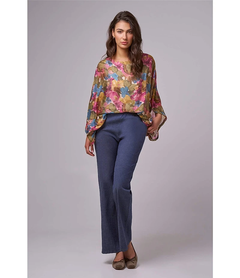 M Made in Italy Silky Scoop Neckline Elbow Sleeve Poncho Top