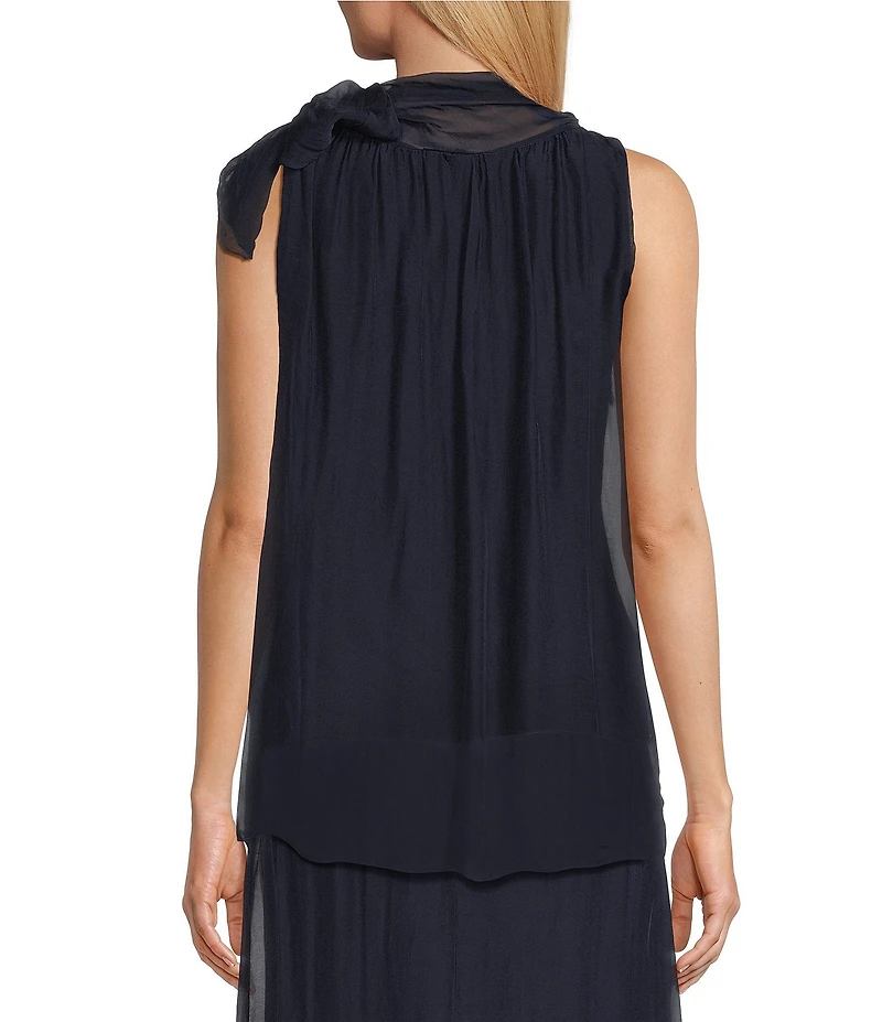 M Made in Italy Silky Tie Neck Sleeveless Top