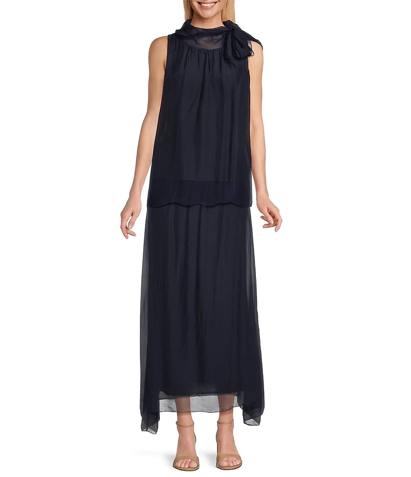M Made in Italy Silky Tie Neck Sleeveless Top