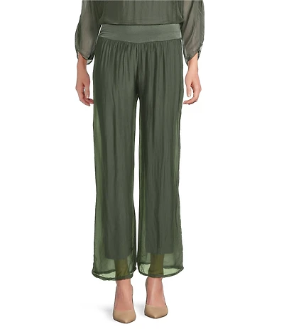 M Made in Italy Silky Wide Leg Pull-On Pants