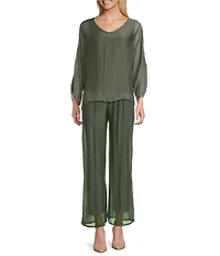 M Made in Italy Silky Wide Leg Pull-On Pants
