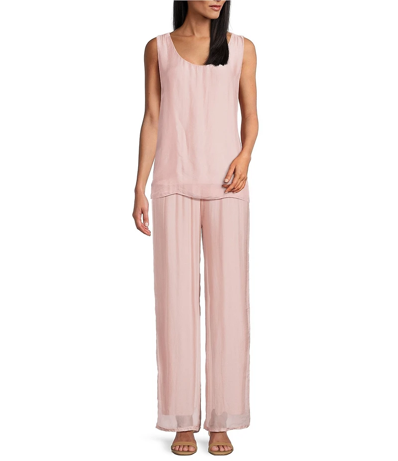 M Made in Italy Silky Wide Leg Pull-On Pants