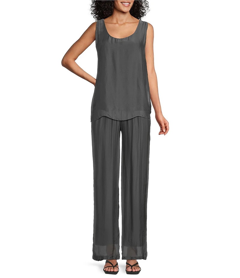 M Made in Italy Silky Wide Leg Pull-On Pants