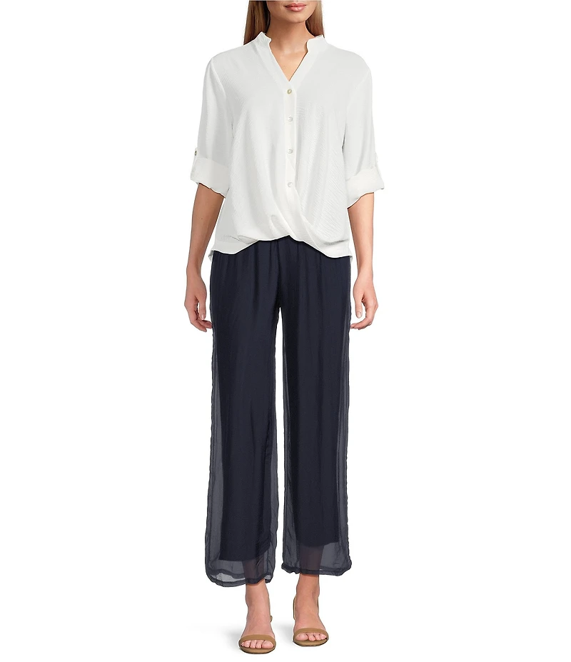 M Made in Italy Silky Wide Leg Pull-On Pants