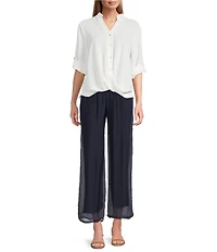 M Made in Italy Silky Wide Leg Pull-On Pants