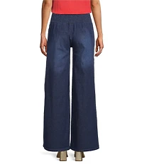 M Made in Italy Smocked Waist Wide Leg Cotton Denim Pants