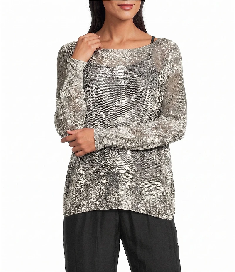 M Made in Italy Snake Boat Neck Long Sleeve Knit Top