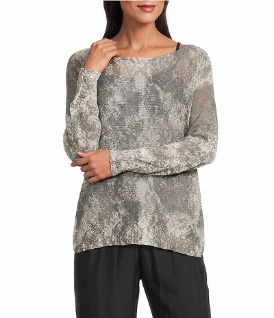 M Made in Italy Snake Boat Neck Long Sleeve Knit Top