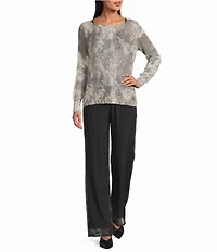 M Made in Italy Snake Boat Neck Long Sleeve Knit Top