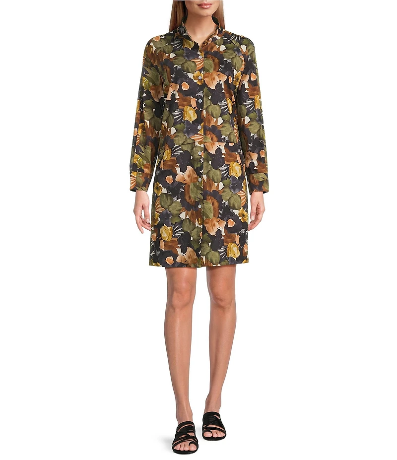 M Made in Italy Stand Collar Long Sleeve Button Front Shirt Dress