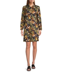 M Made in Italy Stand Collar Long Sleeve Button Front Shirt Dress