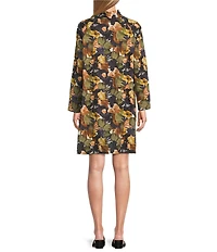 M Made in Italy Stand Collar Long Sleeve Button Front Shirt Dress