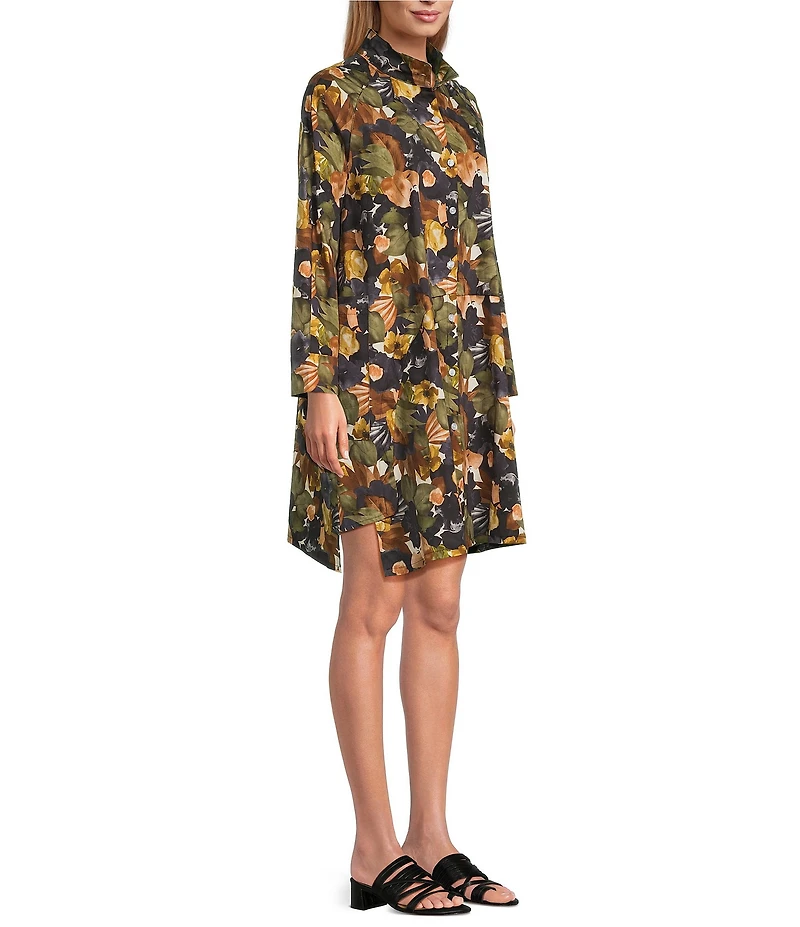 M Made in Italy Stand Collar Long Sleeve Button Front Shirt Dress