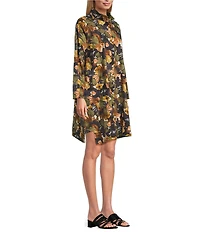 M Made in Italy Stand Collar Long Sleeve Button Front Shirt Dress
