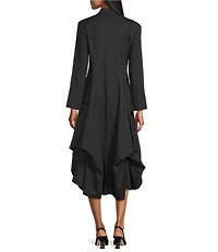 M Made in Italy Stand Collar Split V-Neck Long Sleeve Gathered Midi Dress