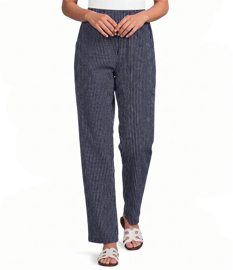 M Made in Italy Stretch Poplin Pin Stripe Pull-On Pants