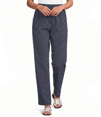 M Made in Italy Stretch Poplin Pin Stripe Pull-On Pants