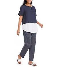 M Made in Italy Stretch Poplin Pin Stripe Pull-On Pants