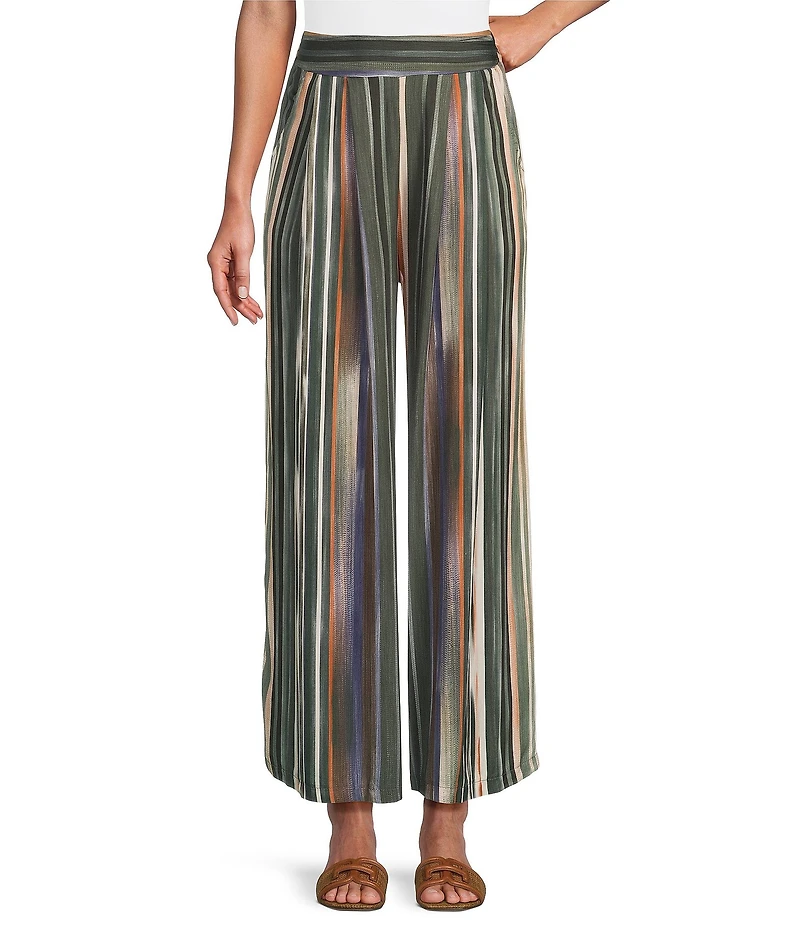 M Made in Italy Stripe Wide Leg Pull On Pants